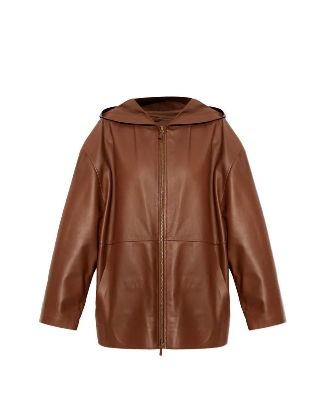 Max Mara Brown Hooded Leather Jacket