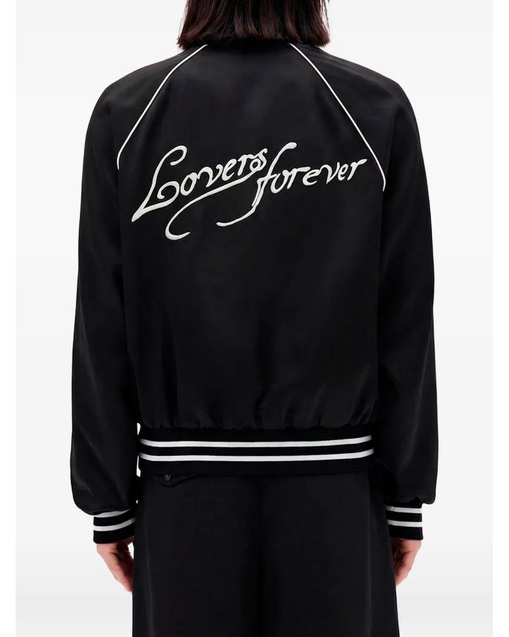 Ann Demeulemeester Black Lovers Forever Raglan-Sleeve Bomber Jacket for men