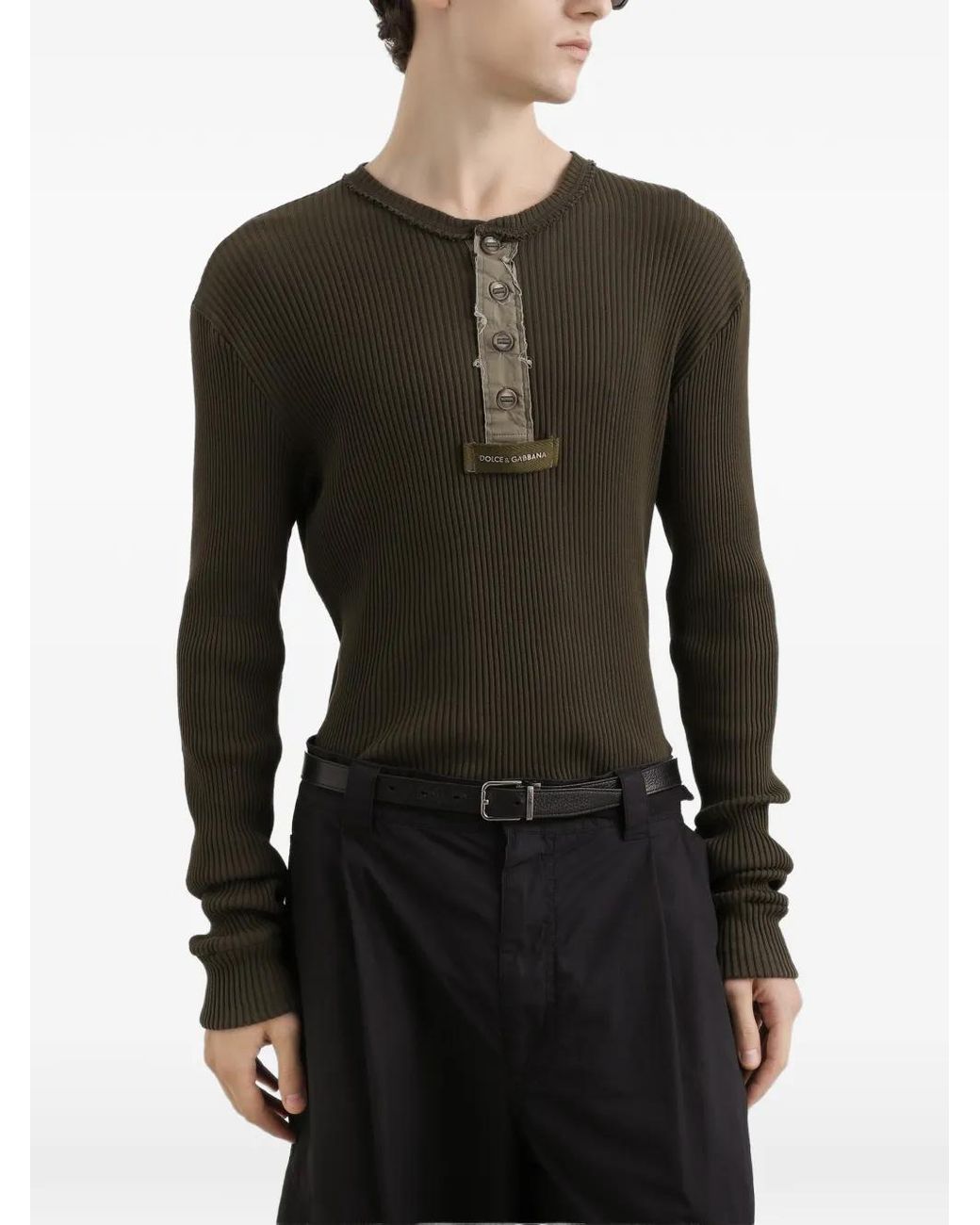 Dolce & Gabbana Green Button Ribbed T-Shirt for men