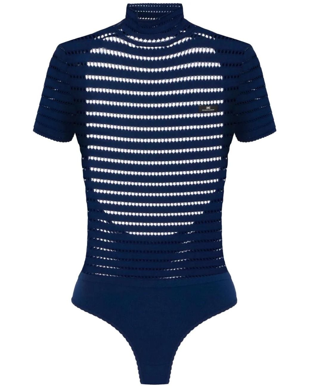 Elisabetta Franchi Blue Knit High Neck Bodysuit