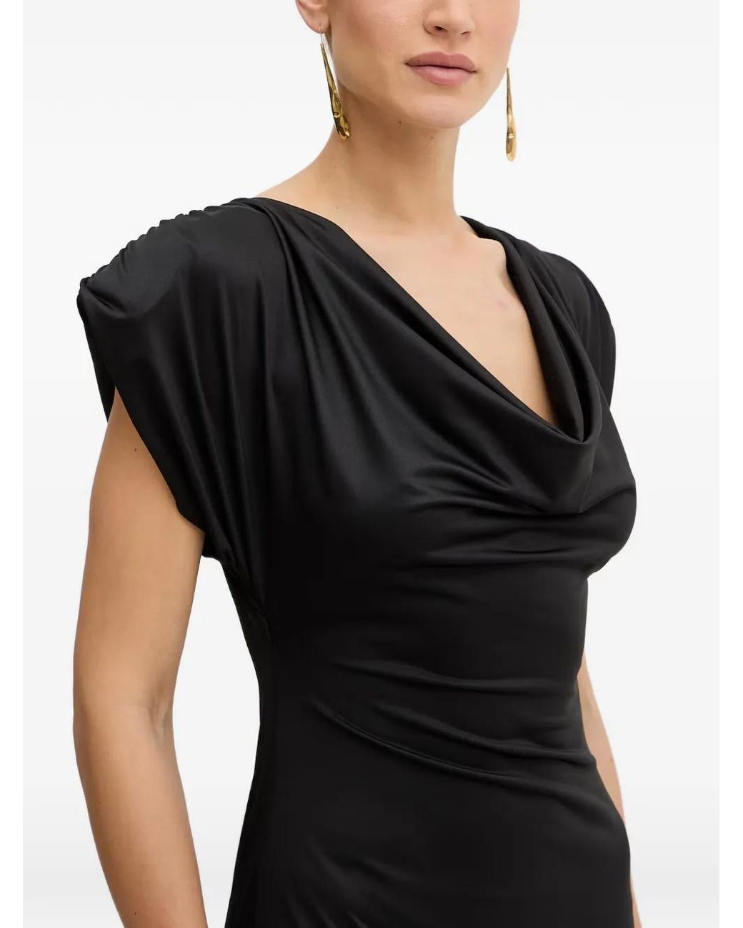 Fracomina Black Draped Cowl-Neck Mini Dress