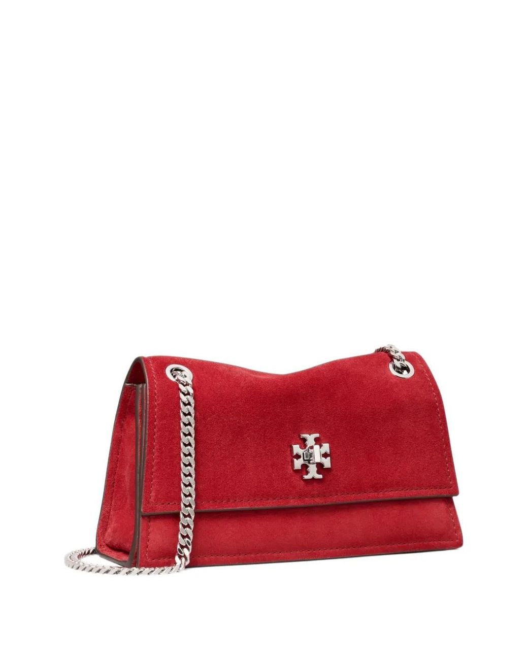 Tory Burch Red Mini Kira Turnlock Suede Shoulder Bag