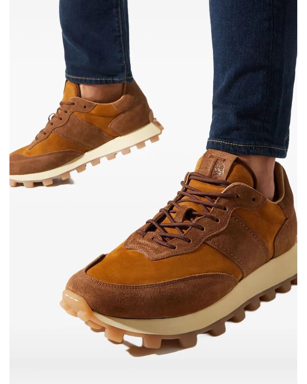 Tod's Brown Embossed-Logo Suede Sneakers for men