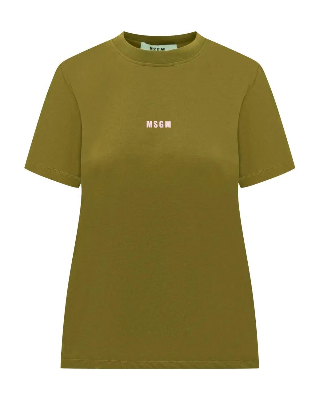 MSGM Green Cotton Crew-Neck T-Shirt With Logo