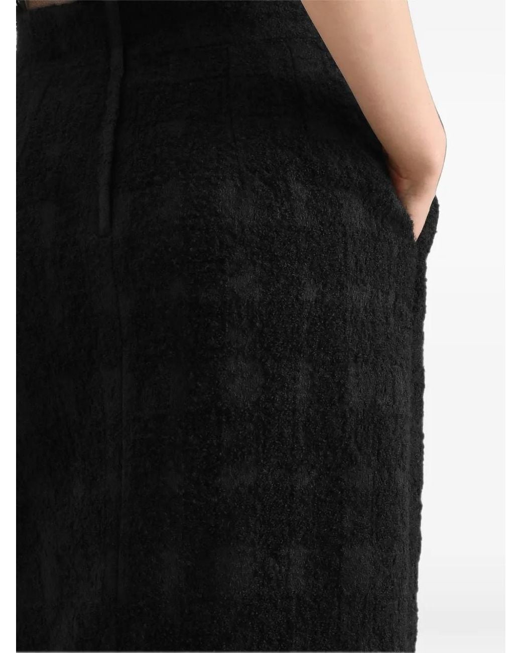 Dolce & Gabbana Black Wool-Blend Check Bouclé Midi Skirt