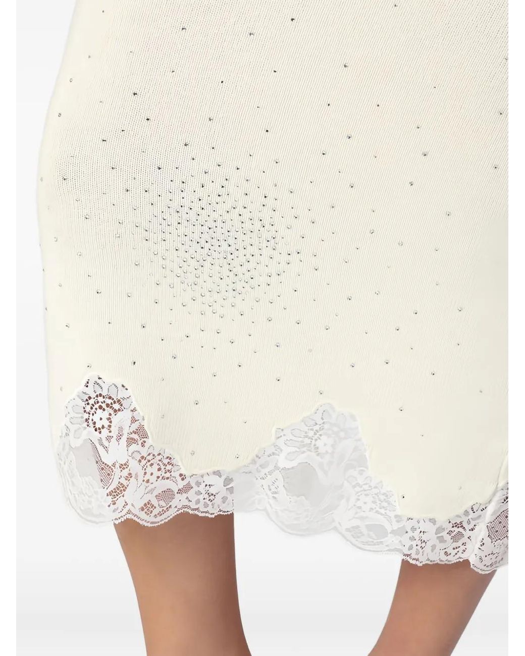 GIUSEPPE DI MORABITO White Embellished Lace Midi Skirt