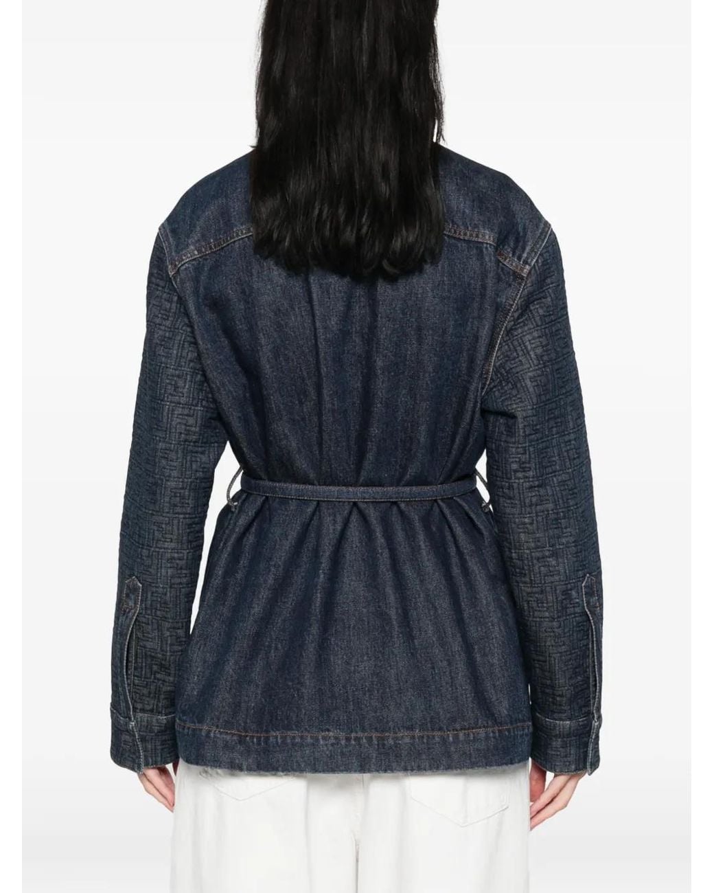 Chaqueta Vaquera Con Cinturón Y Motivo Ff Fendi de color Blue