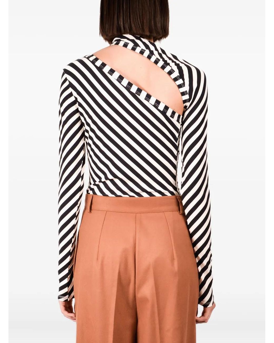 Ioana Ciolacu White Cut-Out-Body Mit Diagonalen Streifen