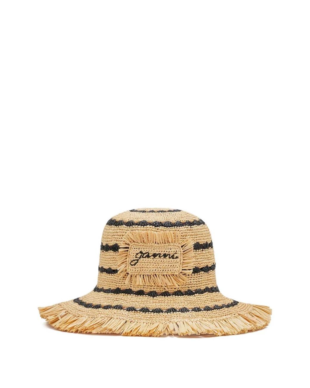 Ganni Natural Stripe Raffia Bucket Hat