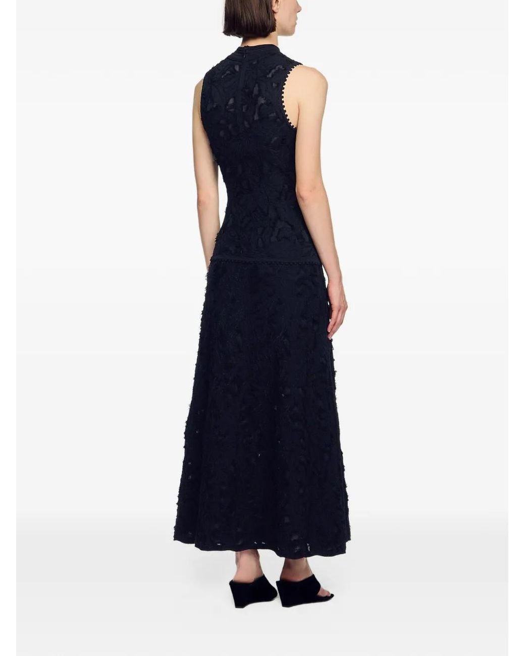 Sandro Black Figurative-Pattern Knitted Midi Dress