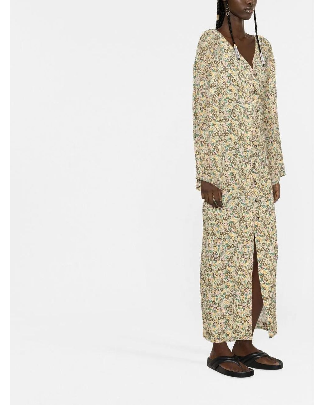 Nanushka Natural Floral-Print Button-Down Maxi Dress