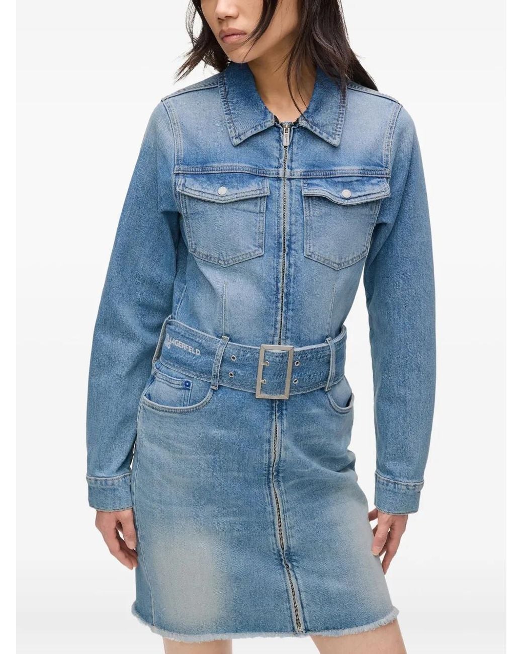 KARL LAGERFELD Belted Zip-Front Denim Dress in Blue | Lyst KARL LAGERFELD Belted Zip-Front Denim Dress in Blue | Lyst