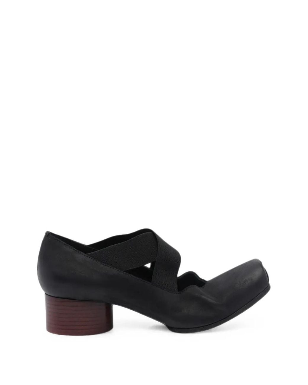Uma Wang Black Crossover-Strap Block-Heel Ballet Flats