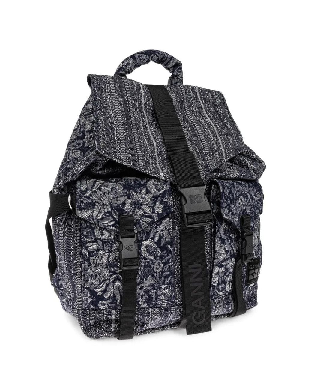 Ganni Black Floral-Motif Backpack