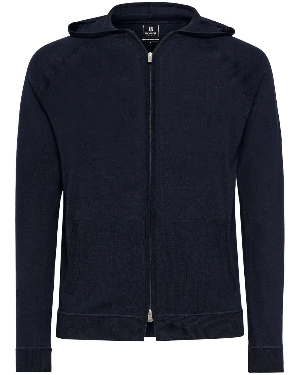 Boggi Blue Merino-Wool Zip Hoodie for men