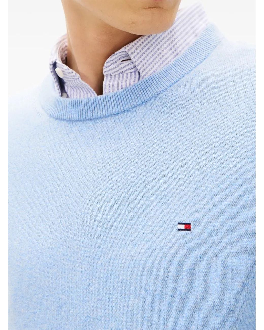 Tommy Hilfiger Blue Logo-Embroidered Crew-Neck Sweater for men