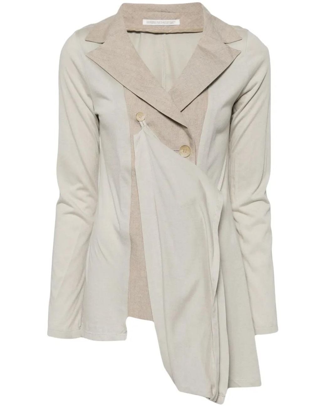Yohji Yamamoto White Notched-Lapels Asymmetric Blazer