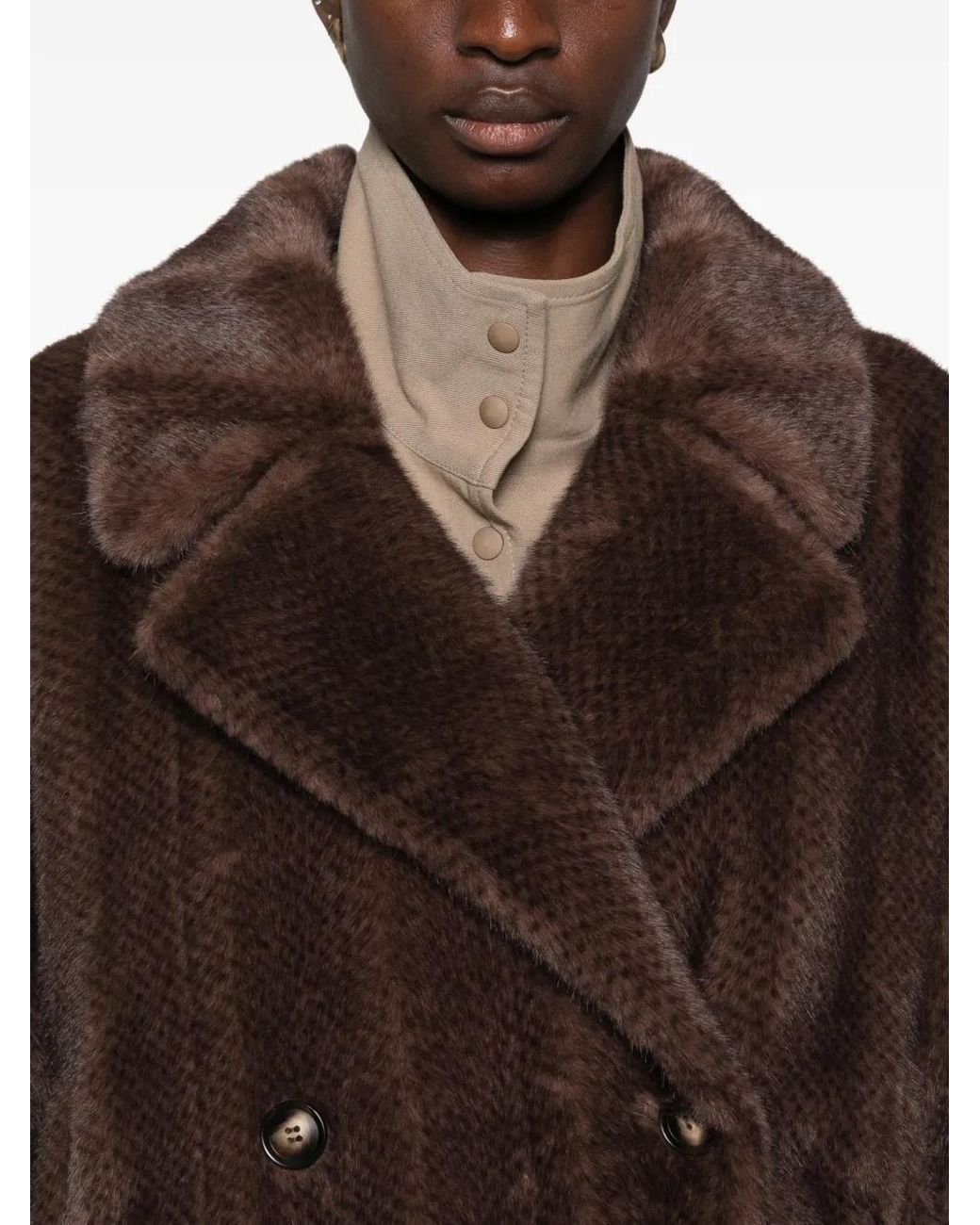 S.W.O.R.D Brown Double-Breasted Faux-Fur Coat