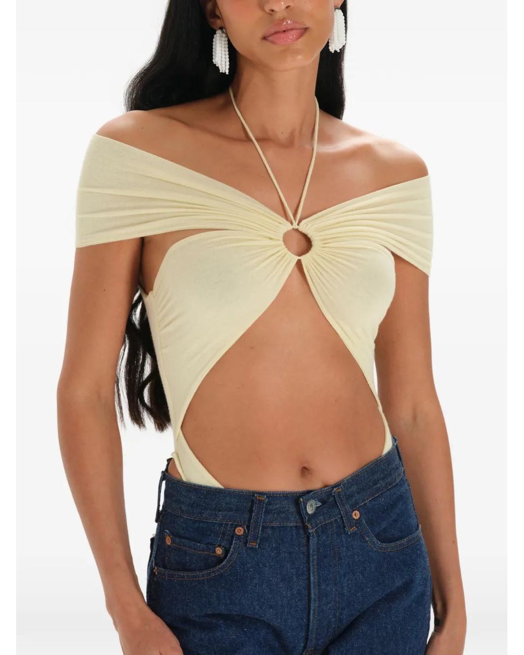 MANURI White Eleni Cut-Out Off-Shoulder Bodysuit