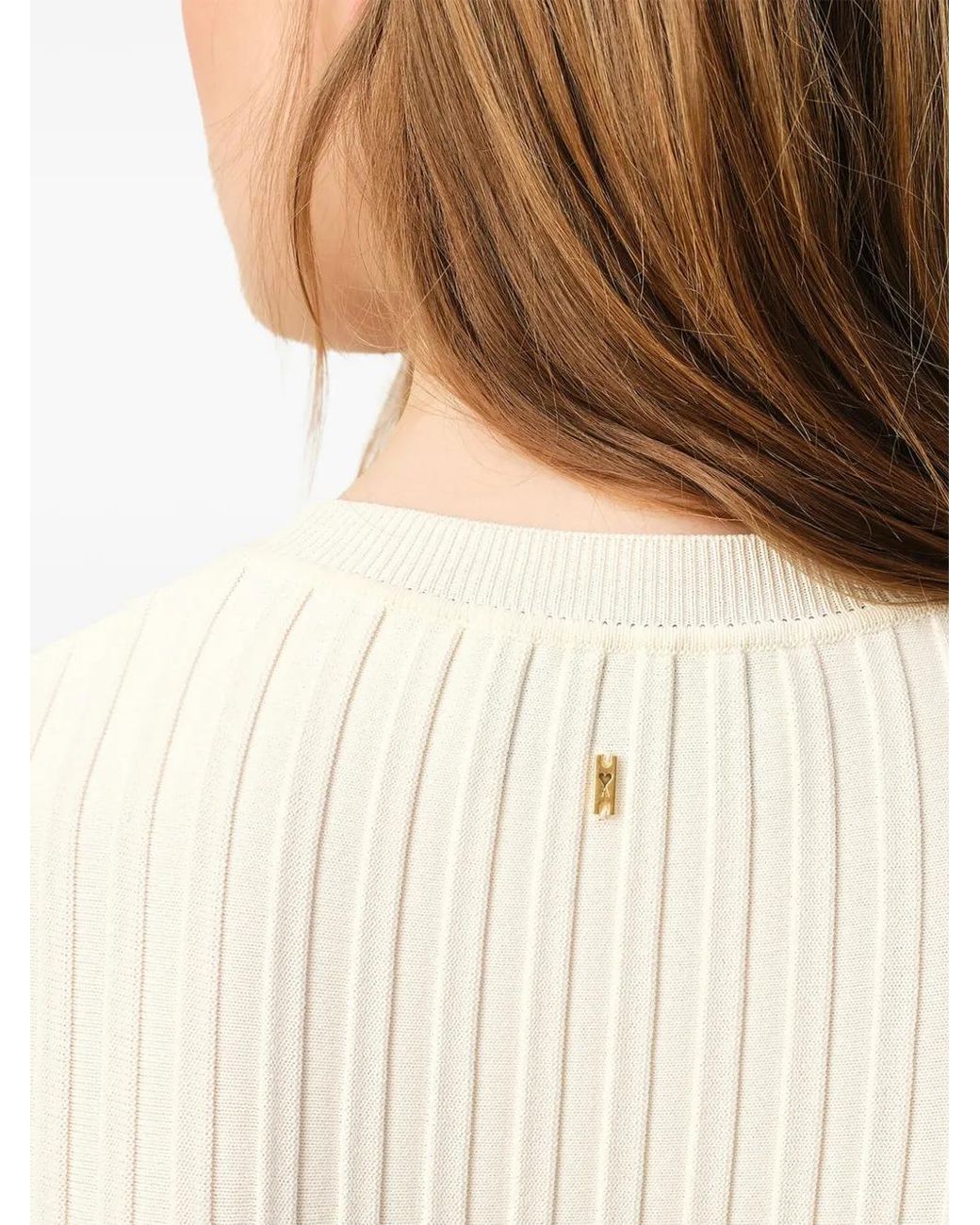 AMI White Knit Mini Godet Dress