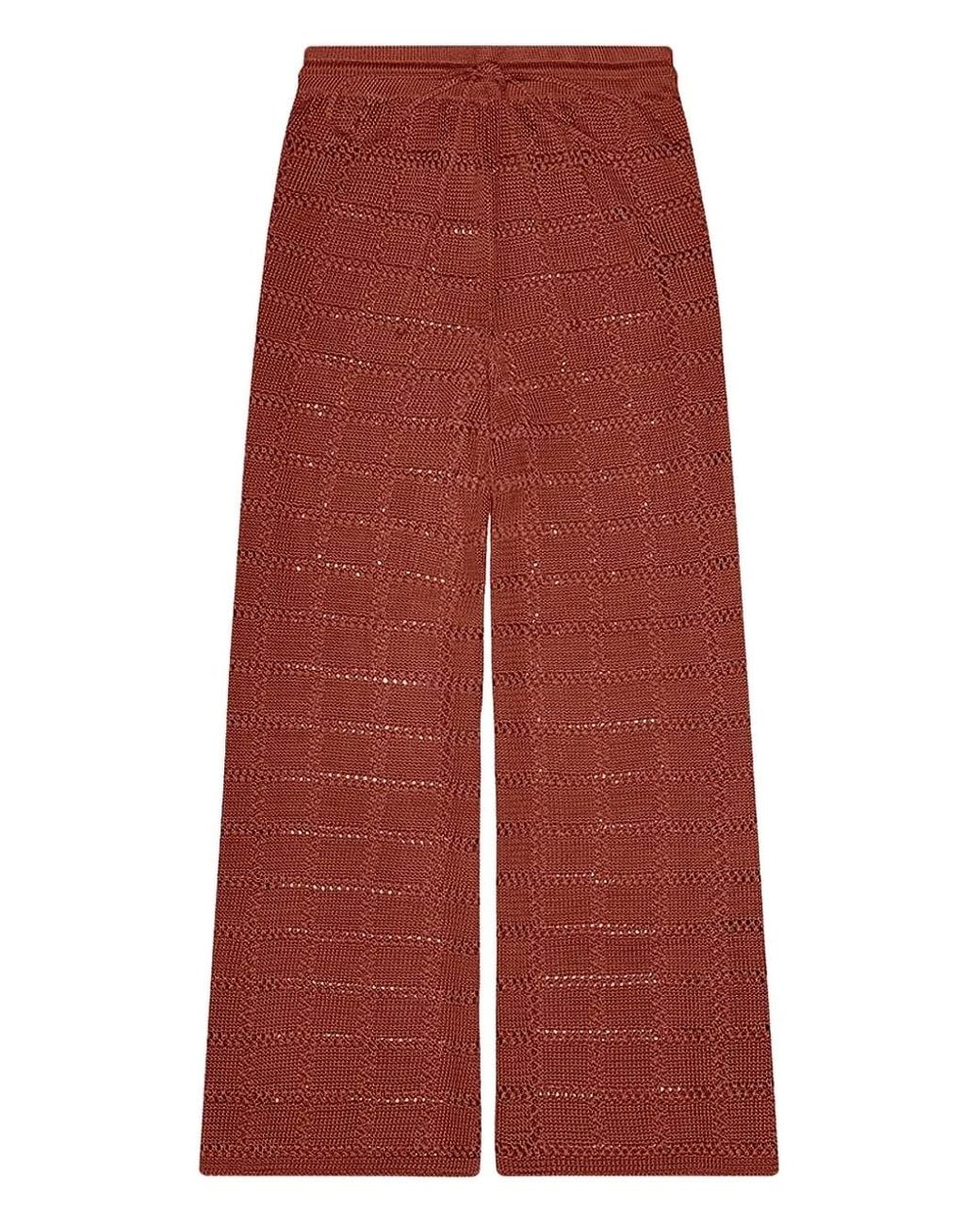 Calle Del Mar Red Grid-Pattern Knitted Trousers