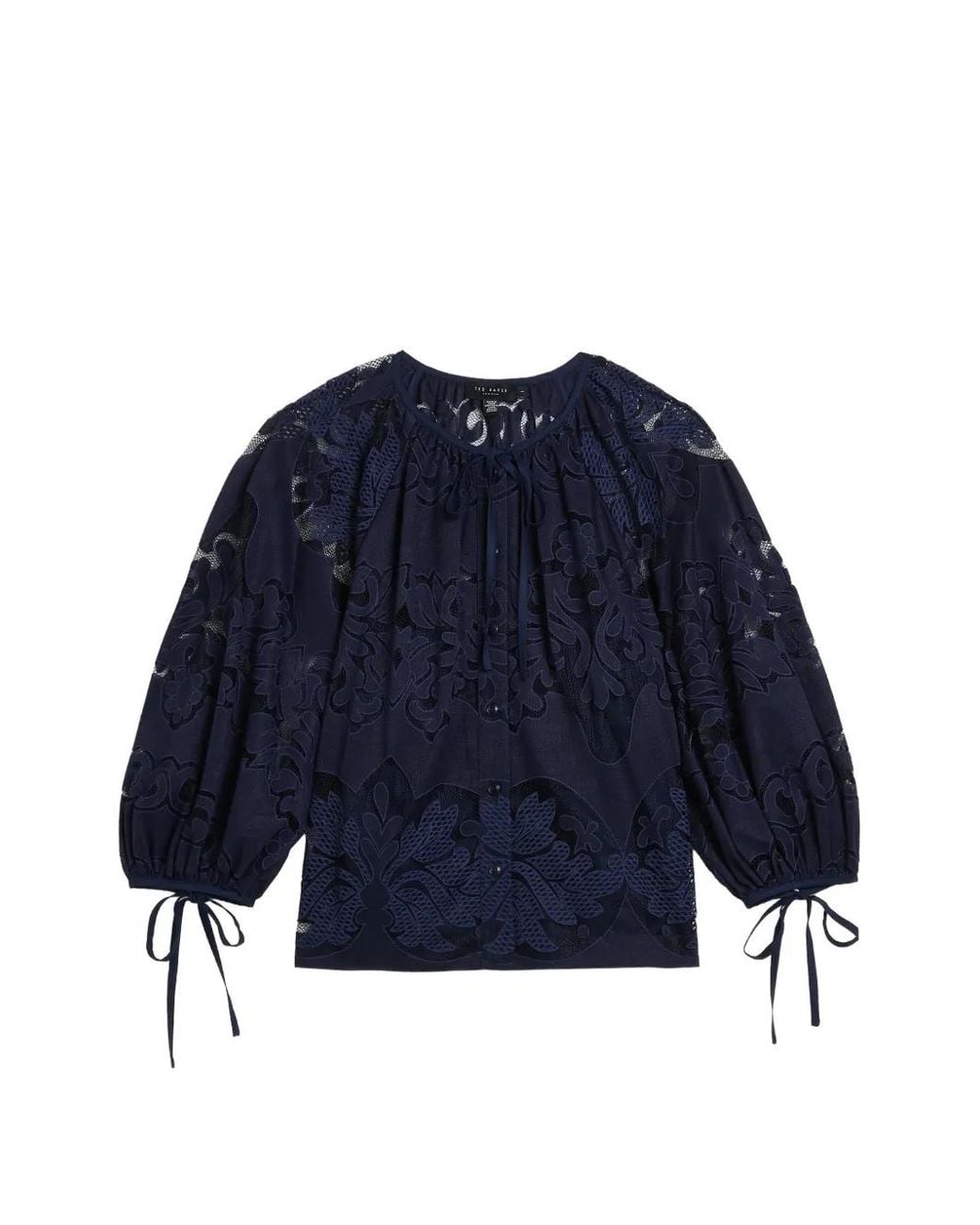 Ted Baker Blue Bacina Lace-Embroidered Puff-Sleeve Blouse