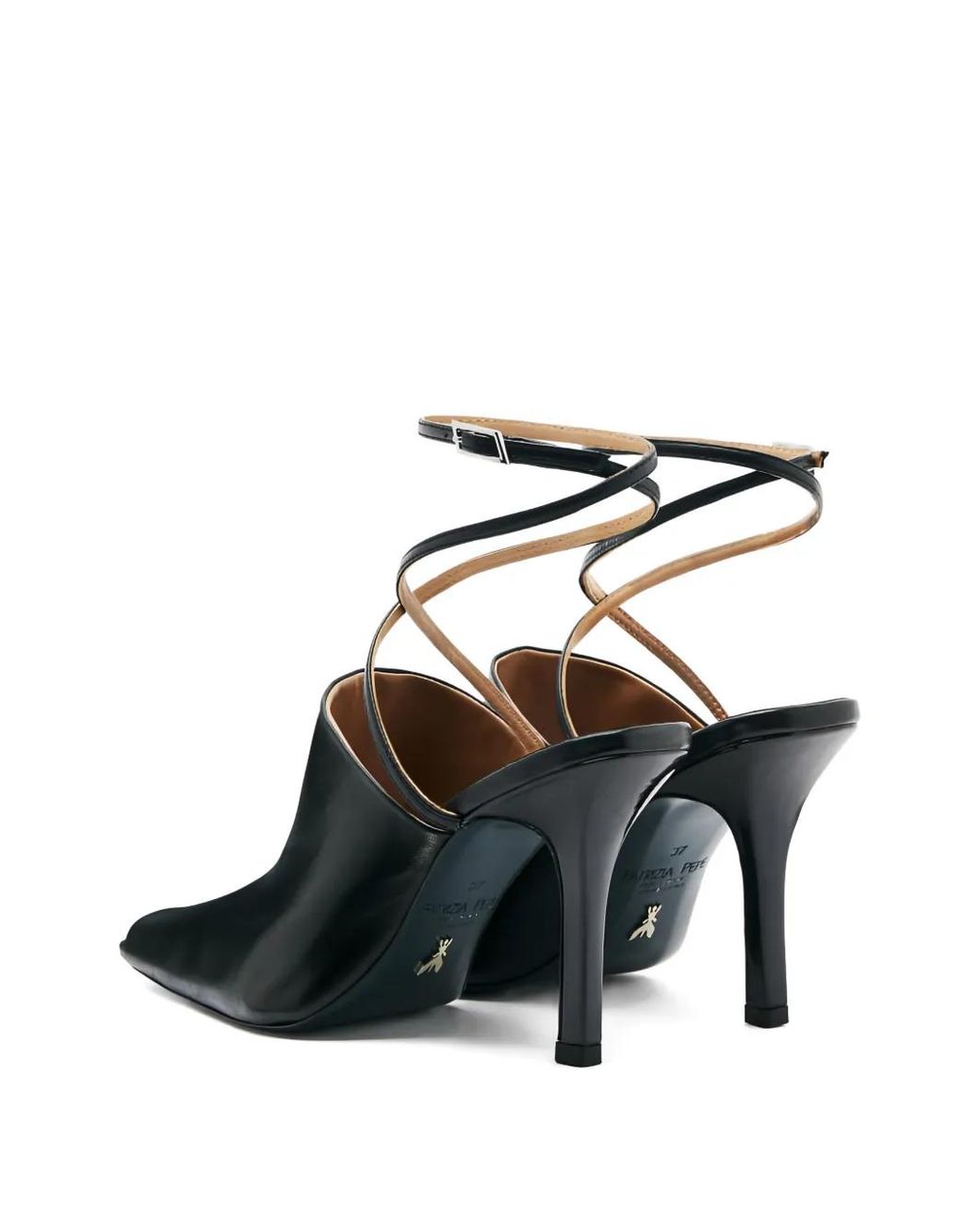 Patrizia Pepe Black Sabot Ankle Strap Leather Sandals