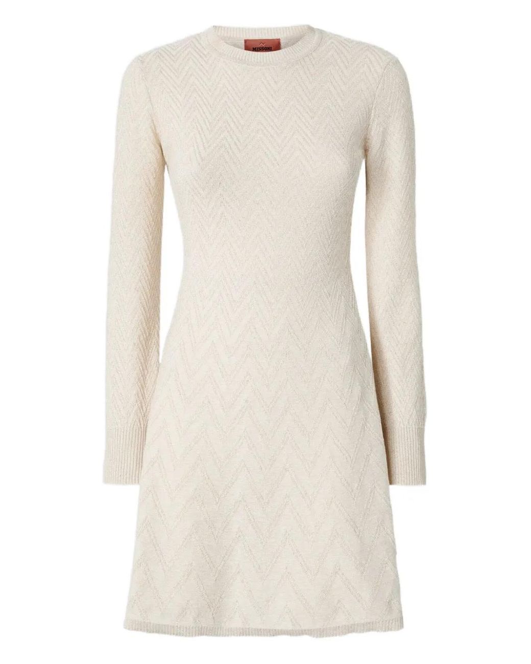 Missoni Natural Zigzag-Pattern Long-Sleeve Mini Dress