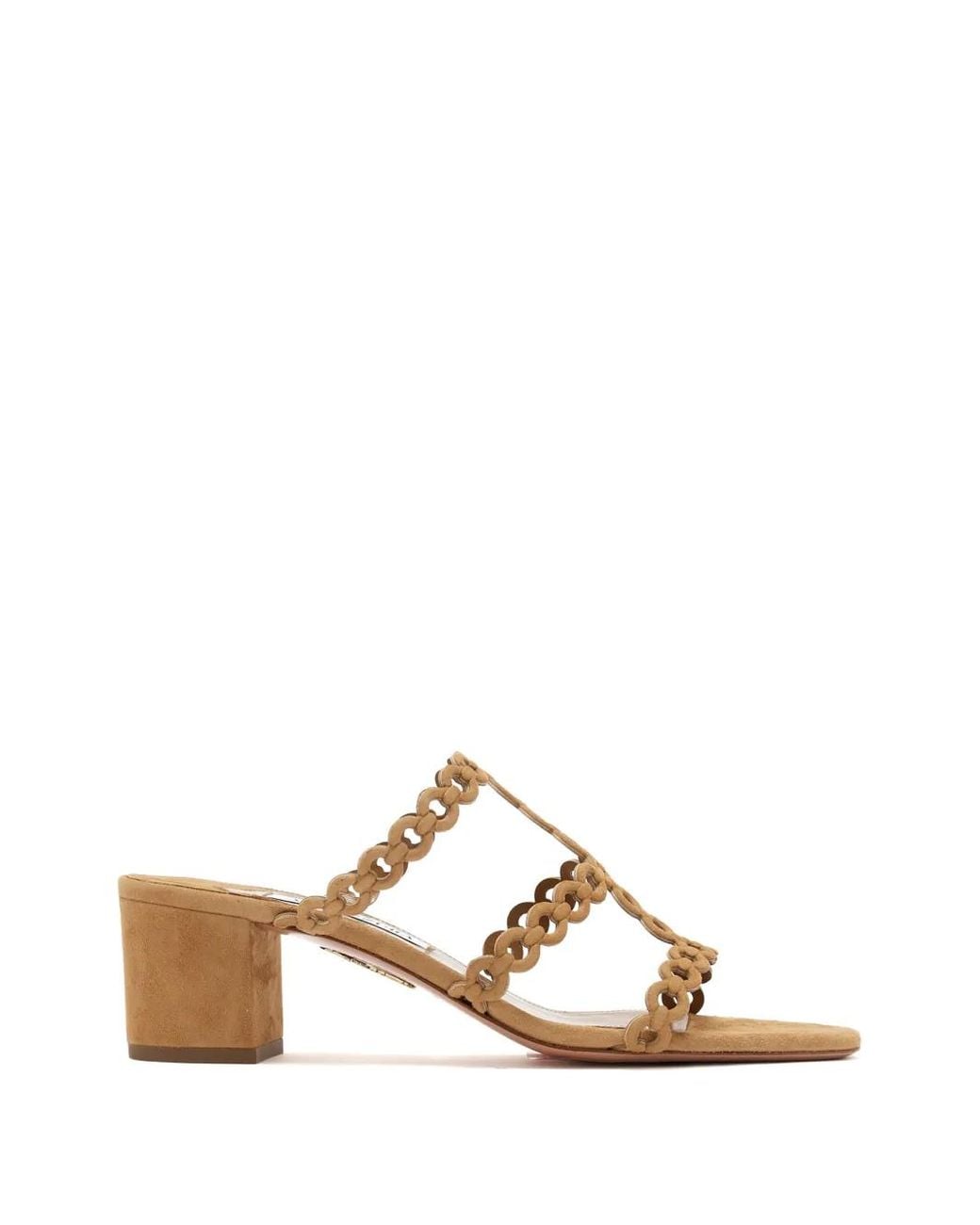 Aquazzura Natural Intertwined-Strap Suede Mules