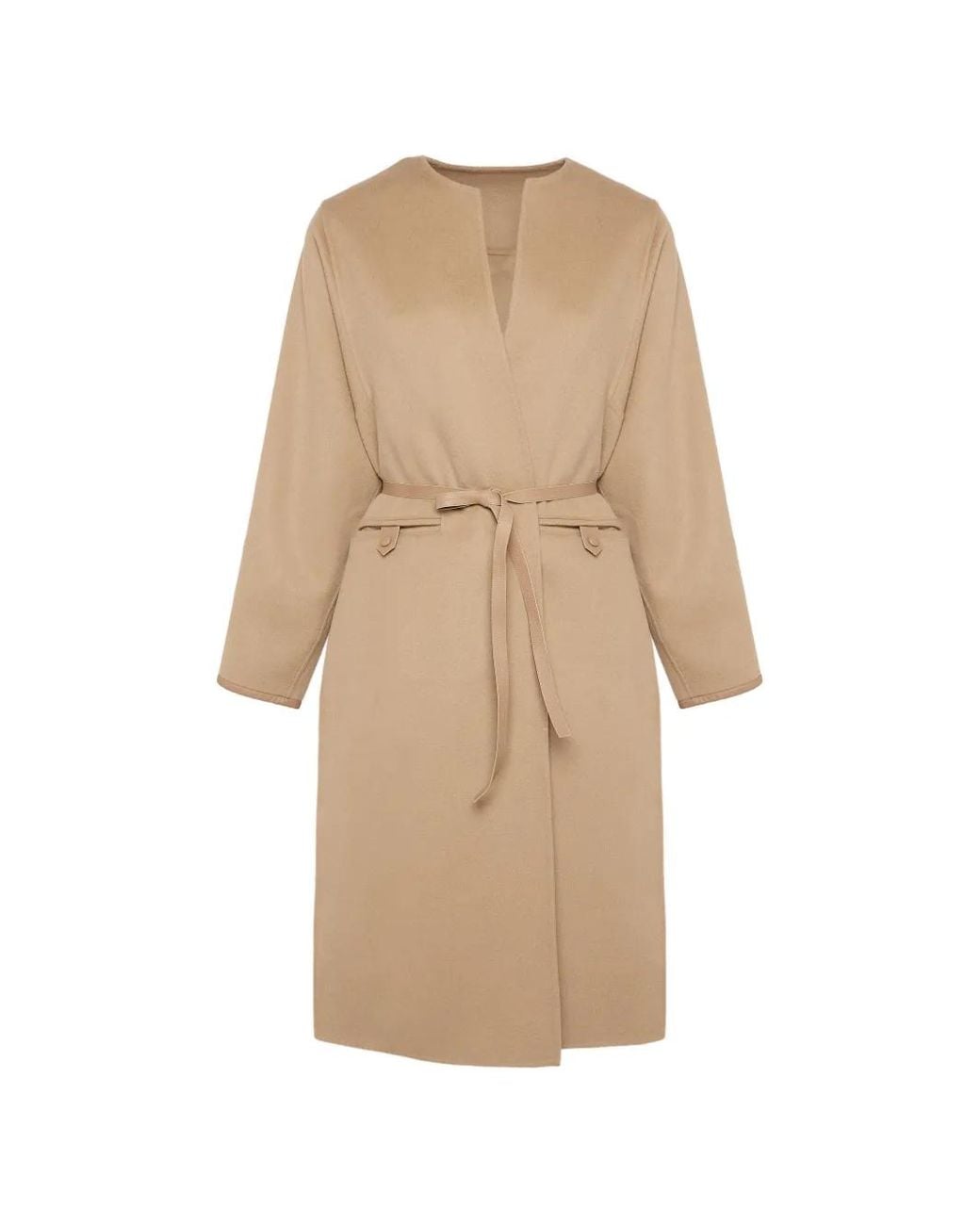 Yves Salomon Natural Double-Sided Belted Coat
