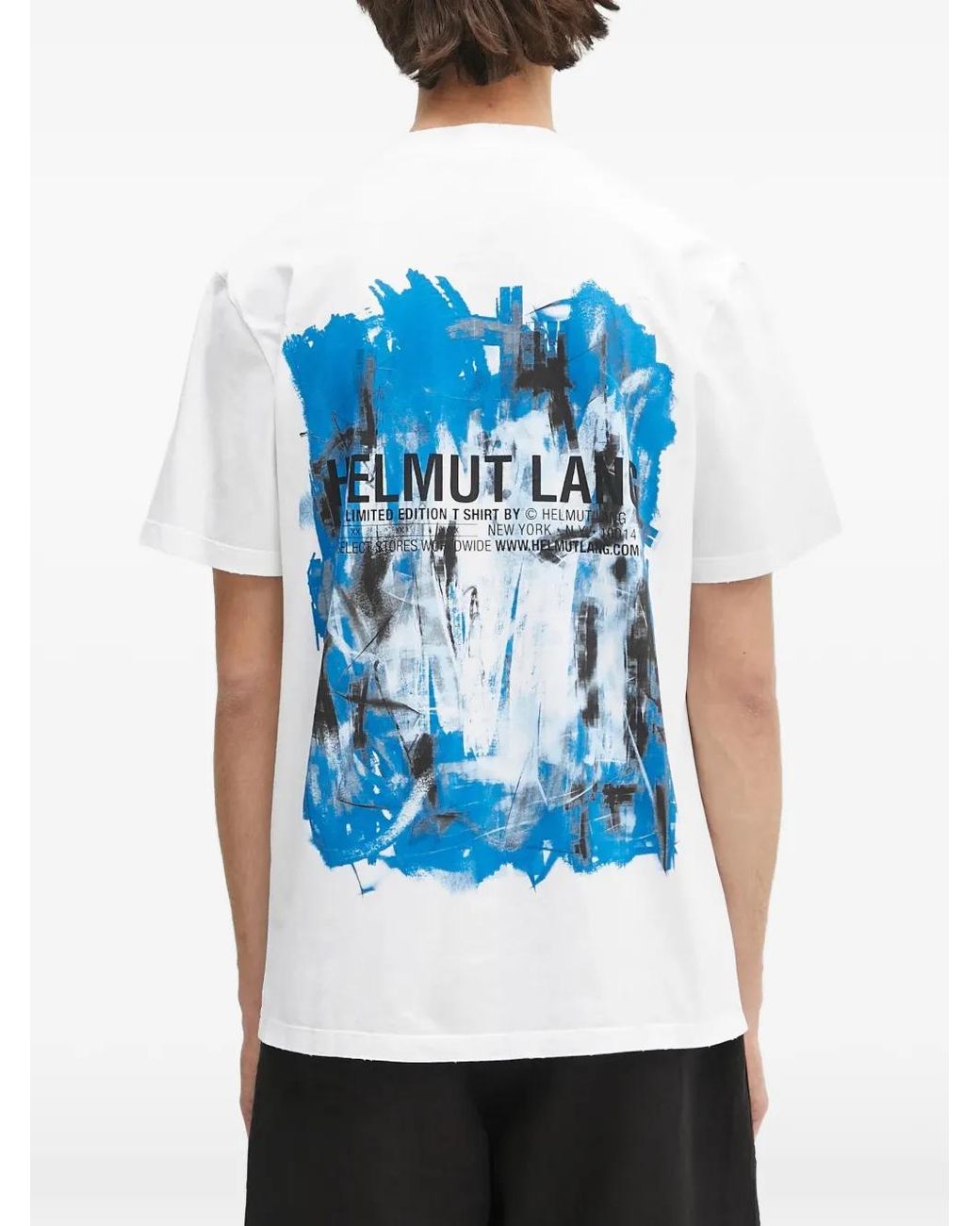 Helmut Lang Blue Logo-Print Cotton T-Shirt for men