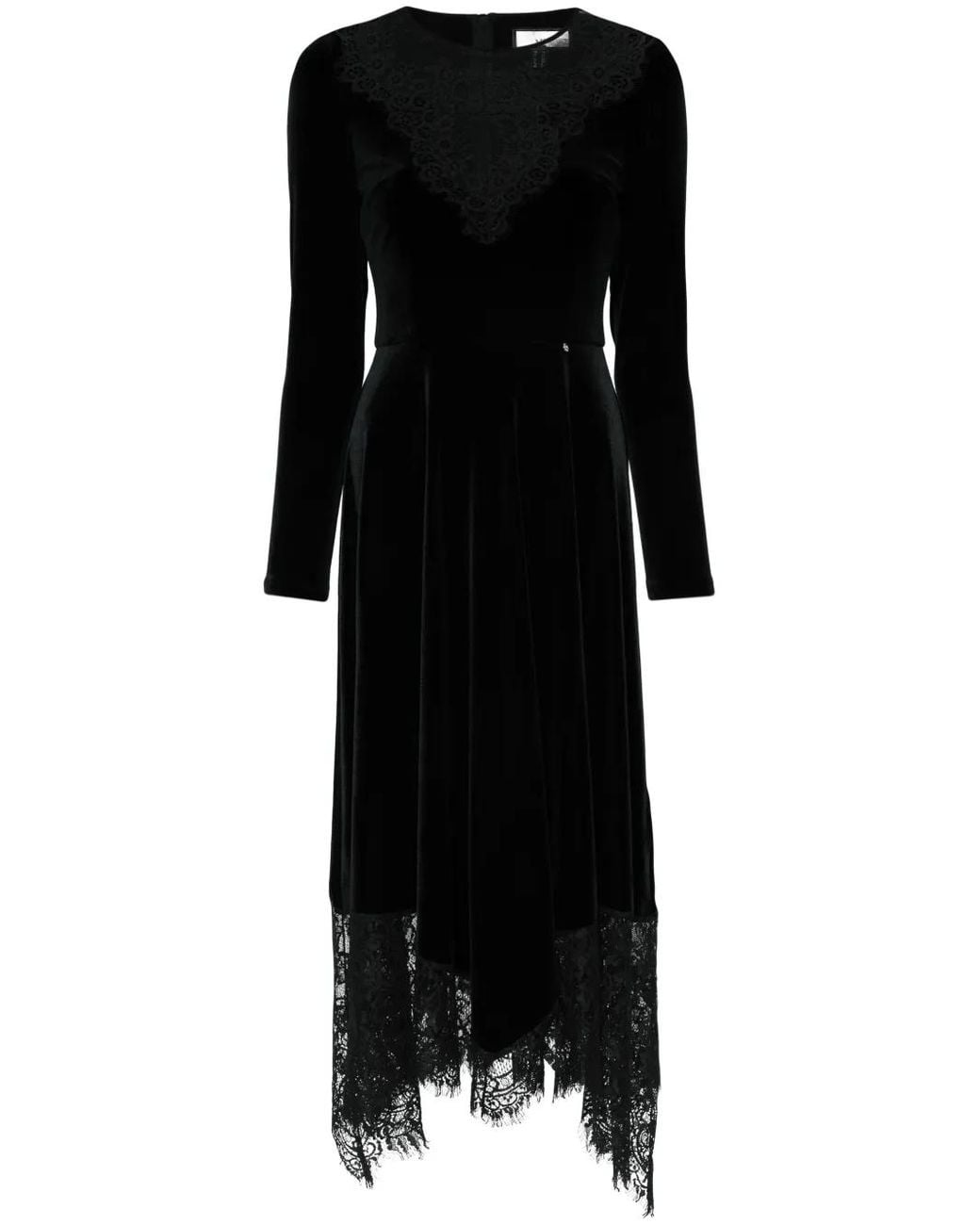 Nissa Black Lace Insert Velvet Dress