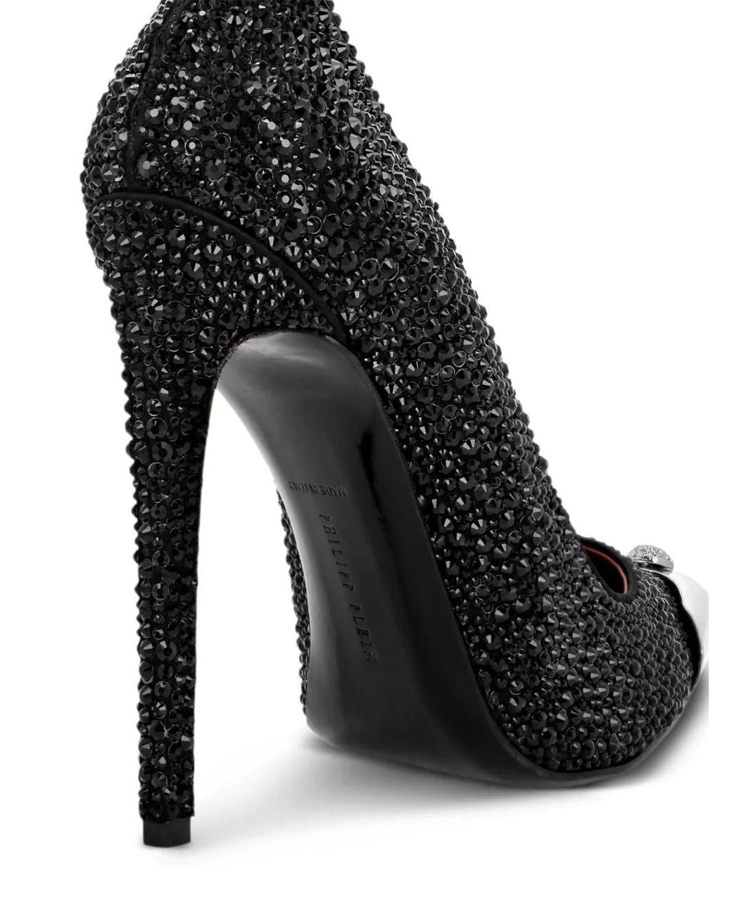 Philipp Plein Black Satin Hi-Heels Mix Strass Pumps