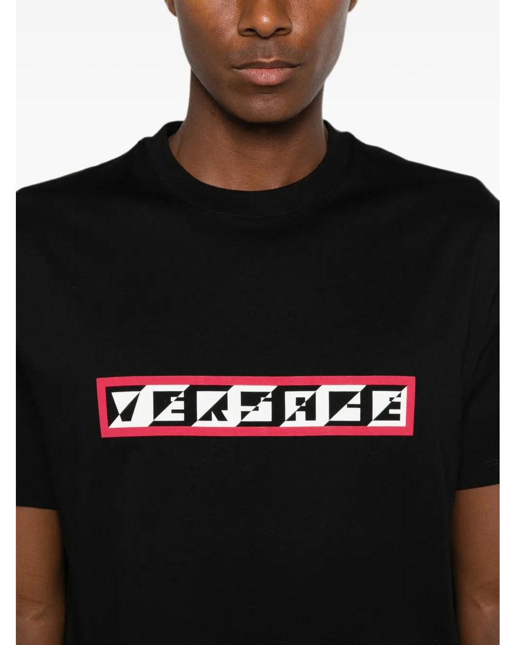 Versace Black Printed Cotton-Jersey Regular T-Shirt for men