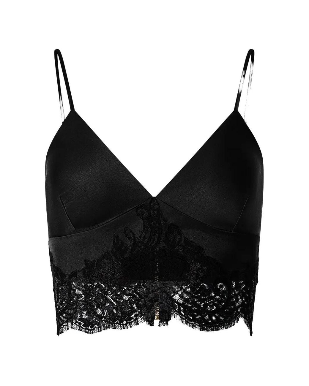 Il Volo Black Lace-Trim Silk Bustier Top