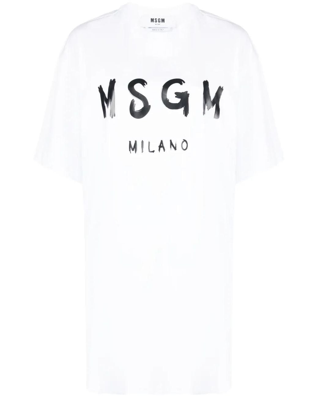 MSGM White Abito Con Logo