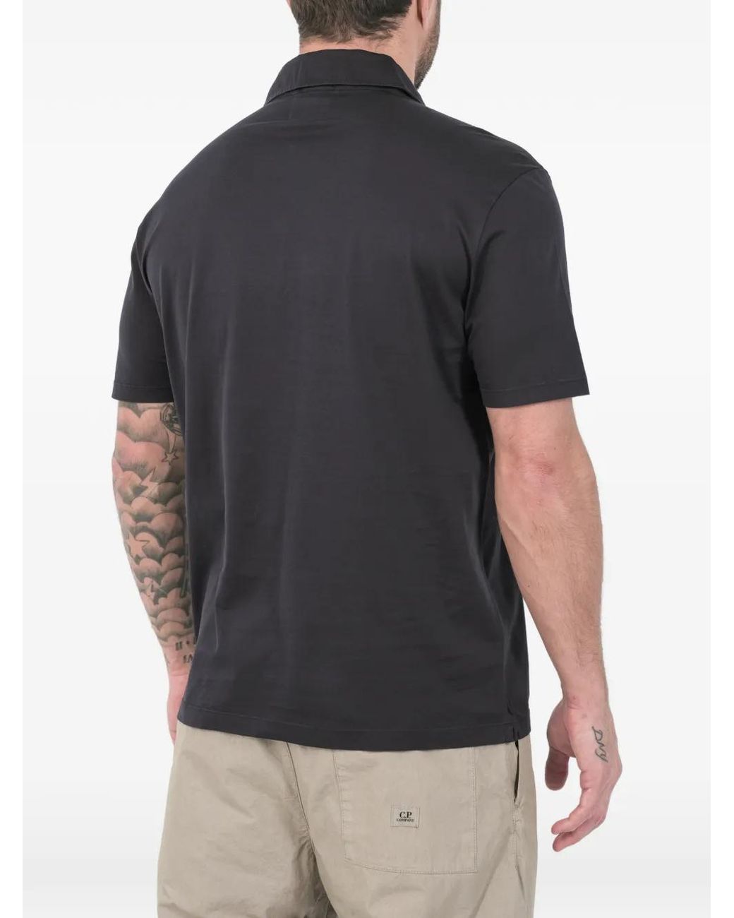 C P Company Black Buttoned Polo Shirt for men
