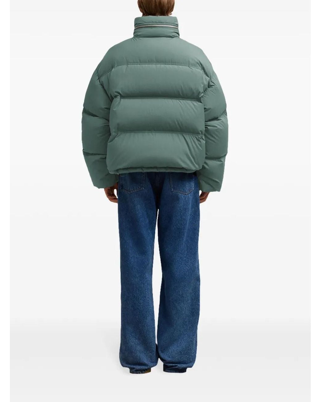 AMI Green Cropped Puffer Jacket With High Stand Collar for men