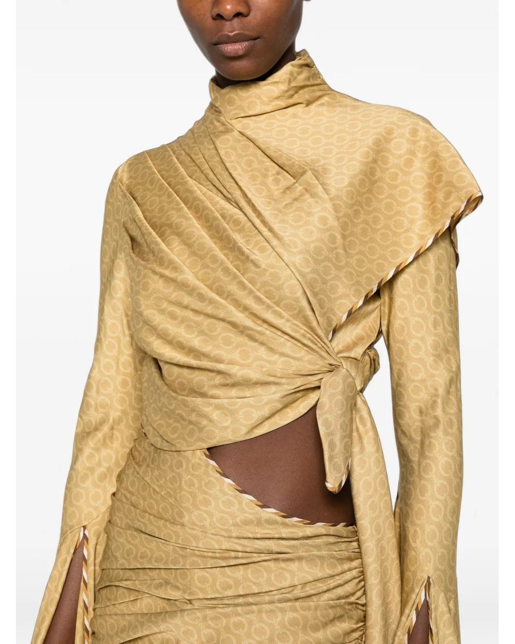 Zimmermann Metallic Monogram-Print Asymmetric Maxi Dress