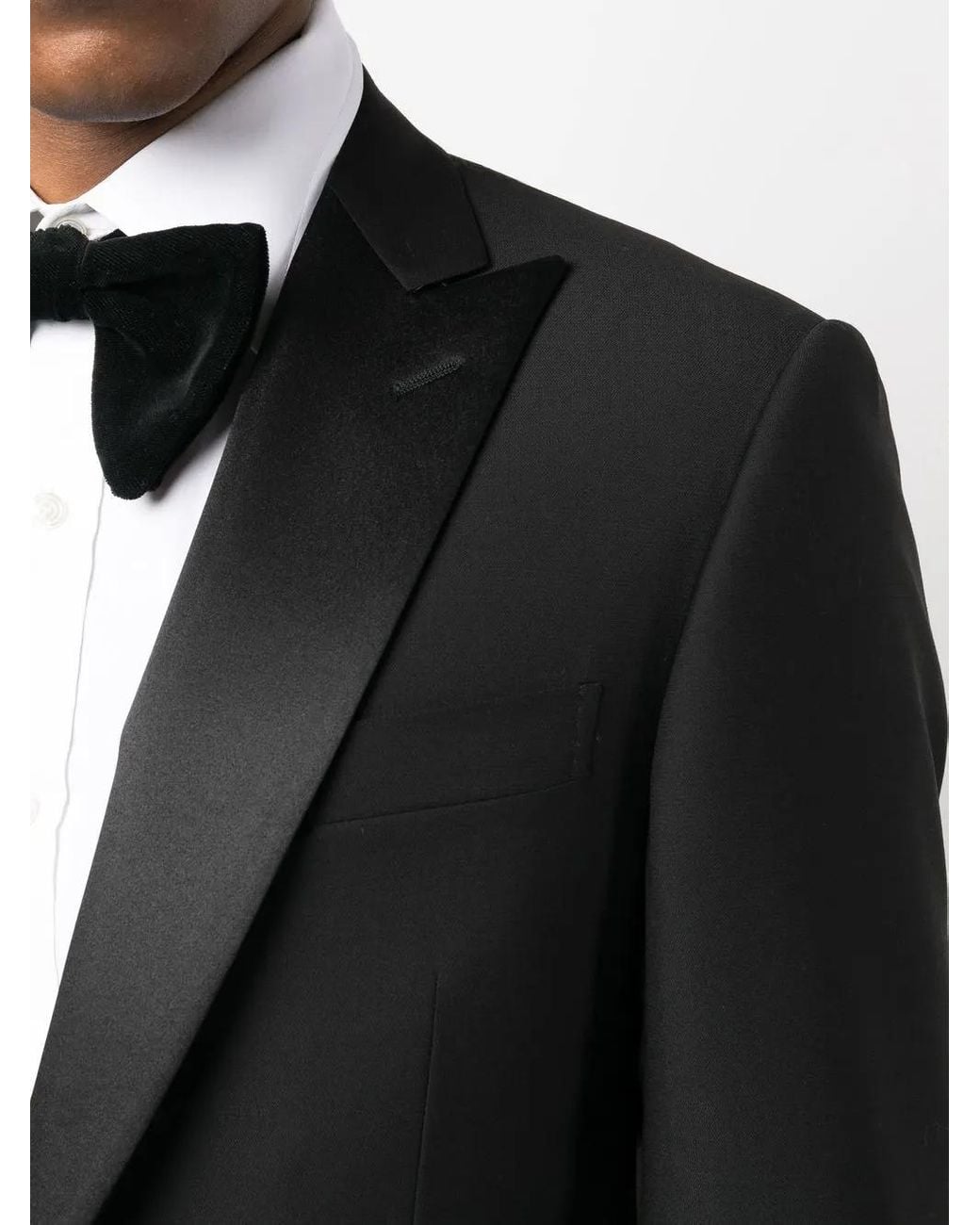 Corneliani Black Peak Lapel Single-Breasted Virgin-Wool Suit for men