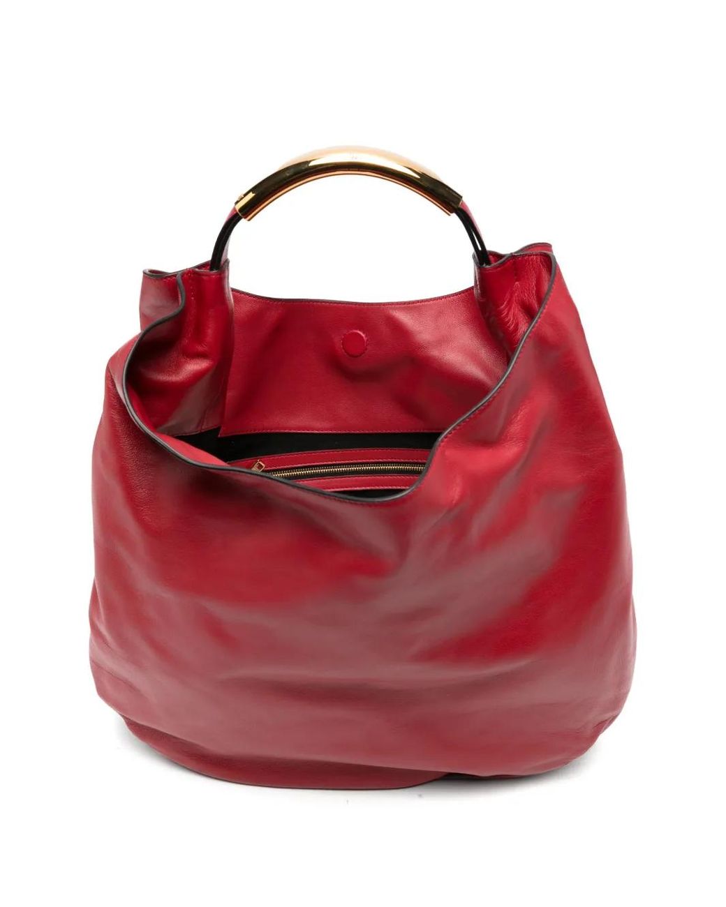 Moschino Red Handle Me Logo-Plaque Leather Tote Bag