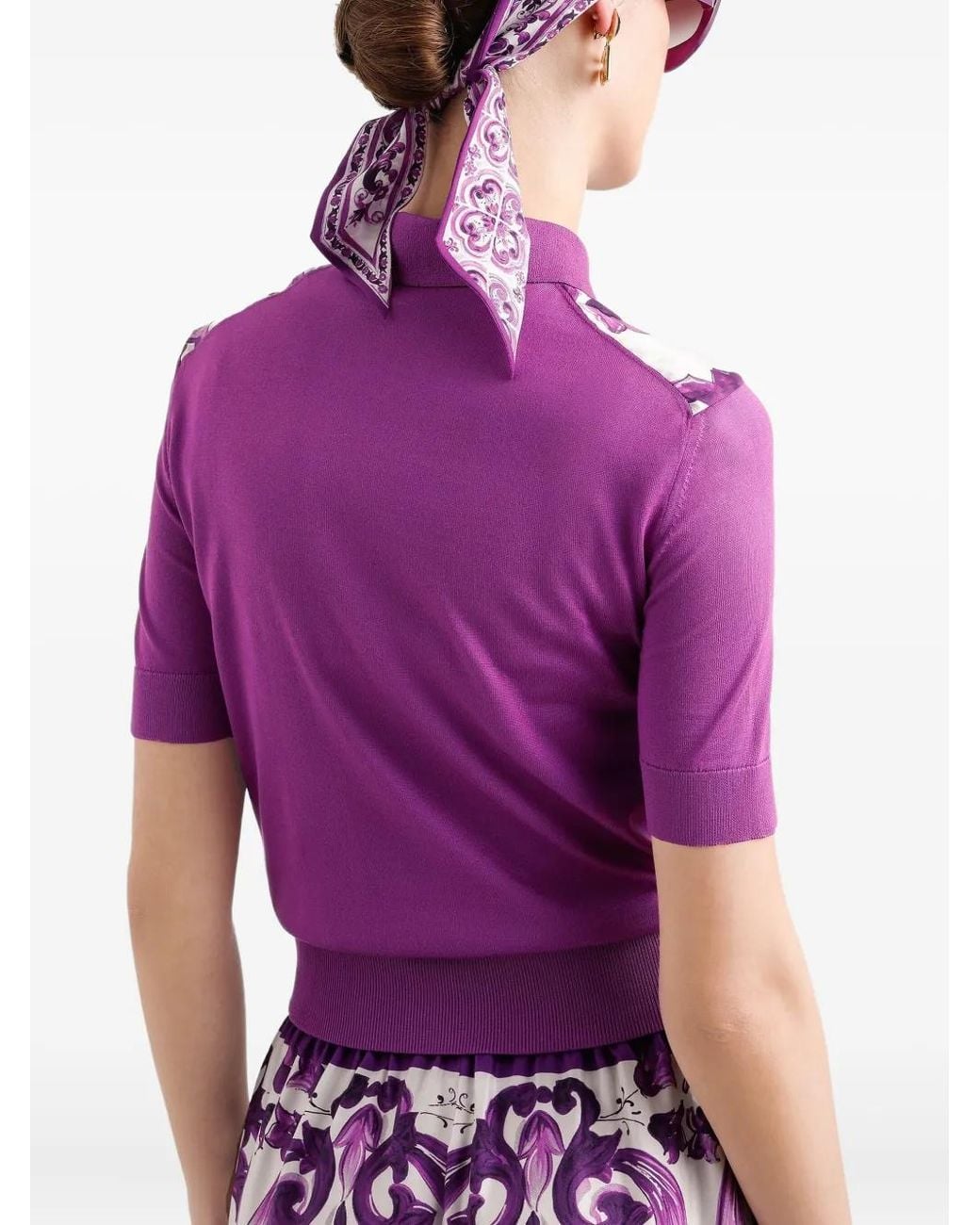 Dolce & Gabbana Purple Majolica-Print Polo Shirt