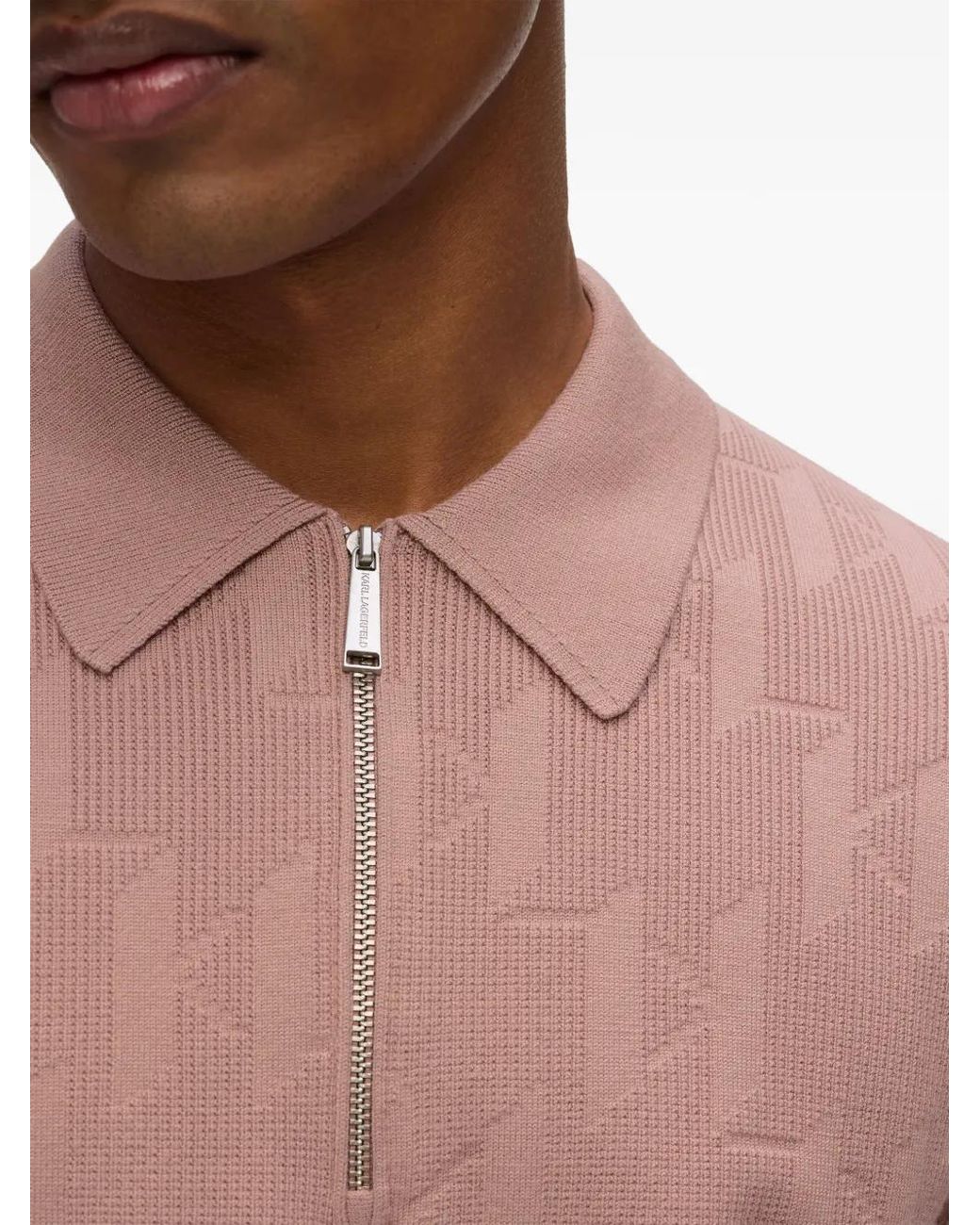 Karl Lagerfeld Pink Monogram Zip-Up Polo Shirt for men