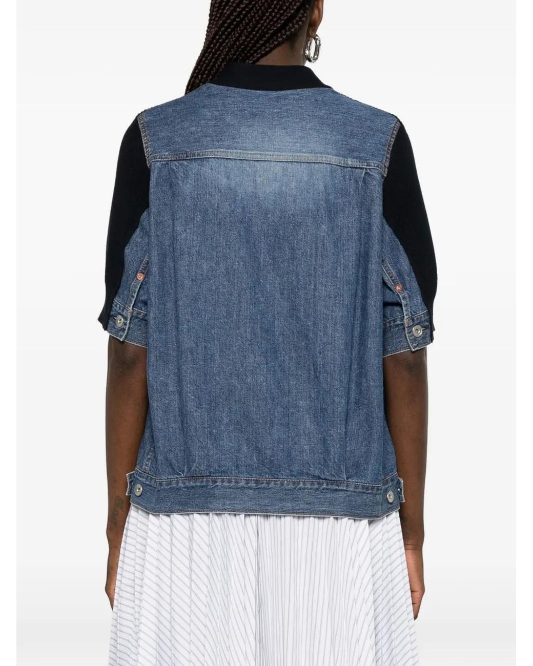 Sacai Blue Panelled Denim-Knit Cardigan