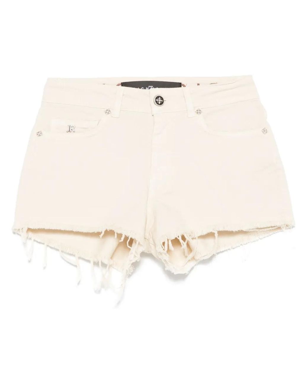 John Richmond Natural Frayed-Hem Shorts