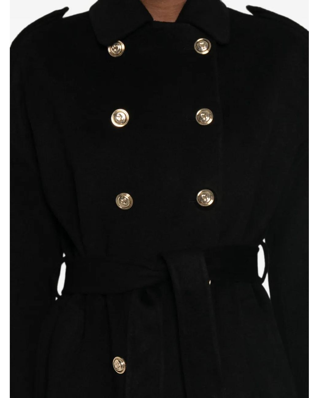 Maje Black Belted Double-Breasted Coat