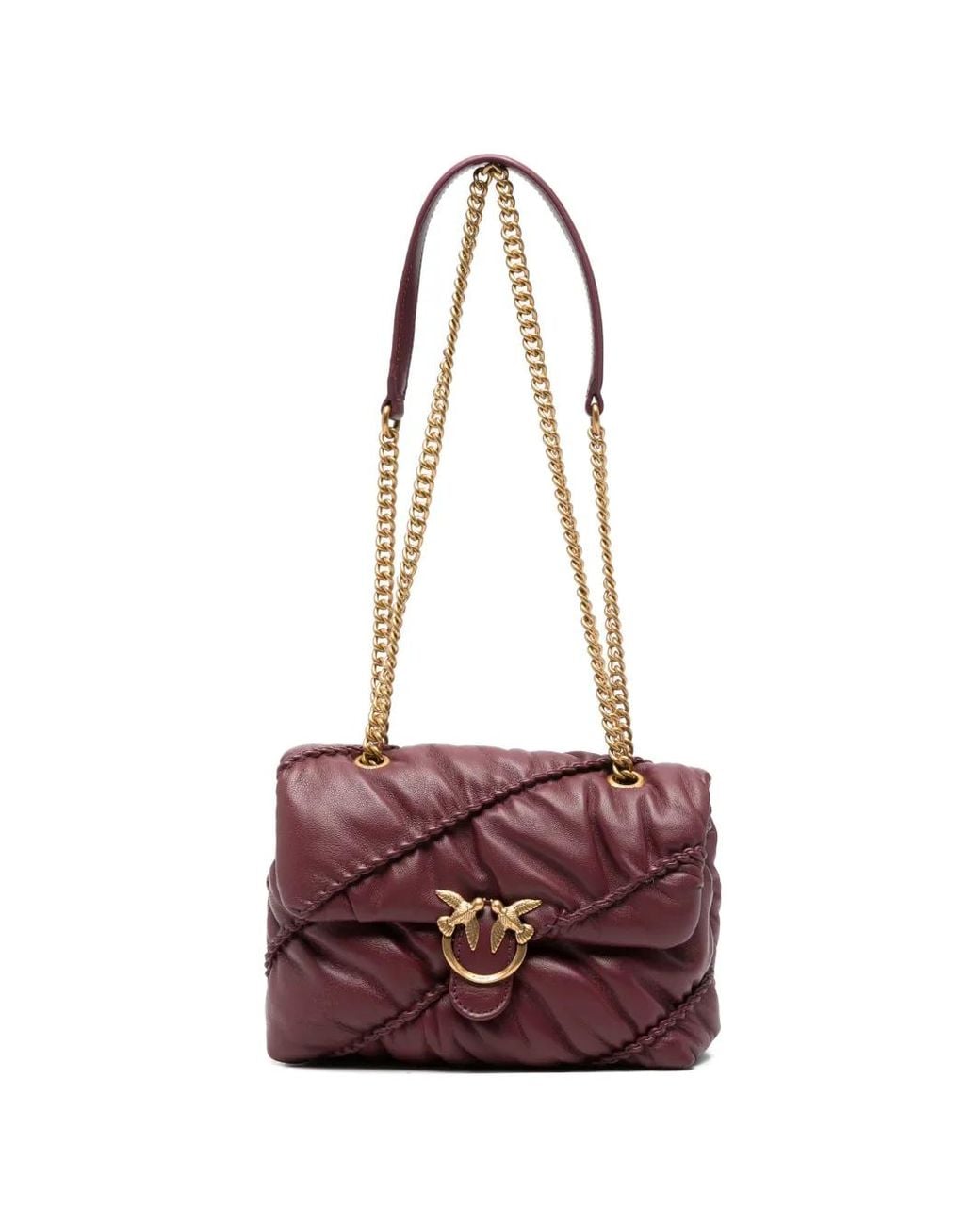 Pinko Purple Mini Love Birds Quilted Leather Shoulder Bag