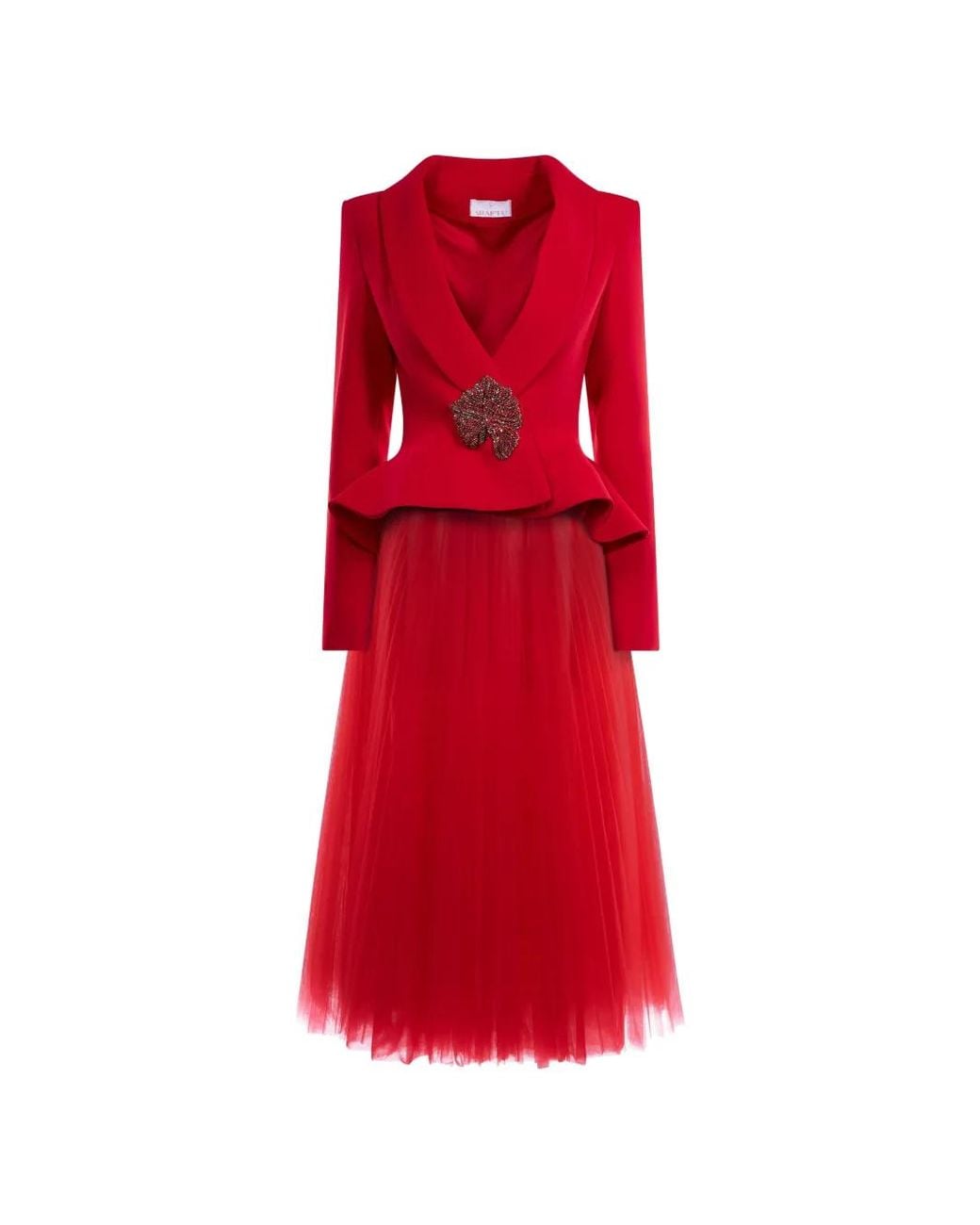 ARAFTU Red Robe Péplum À Empiècement En Tulle