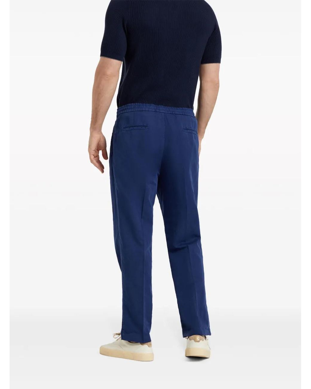 Brunello Cucinelli Blue Linen And Cotton Blend Leisure Trousers for men