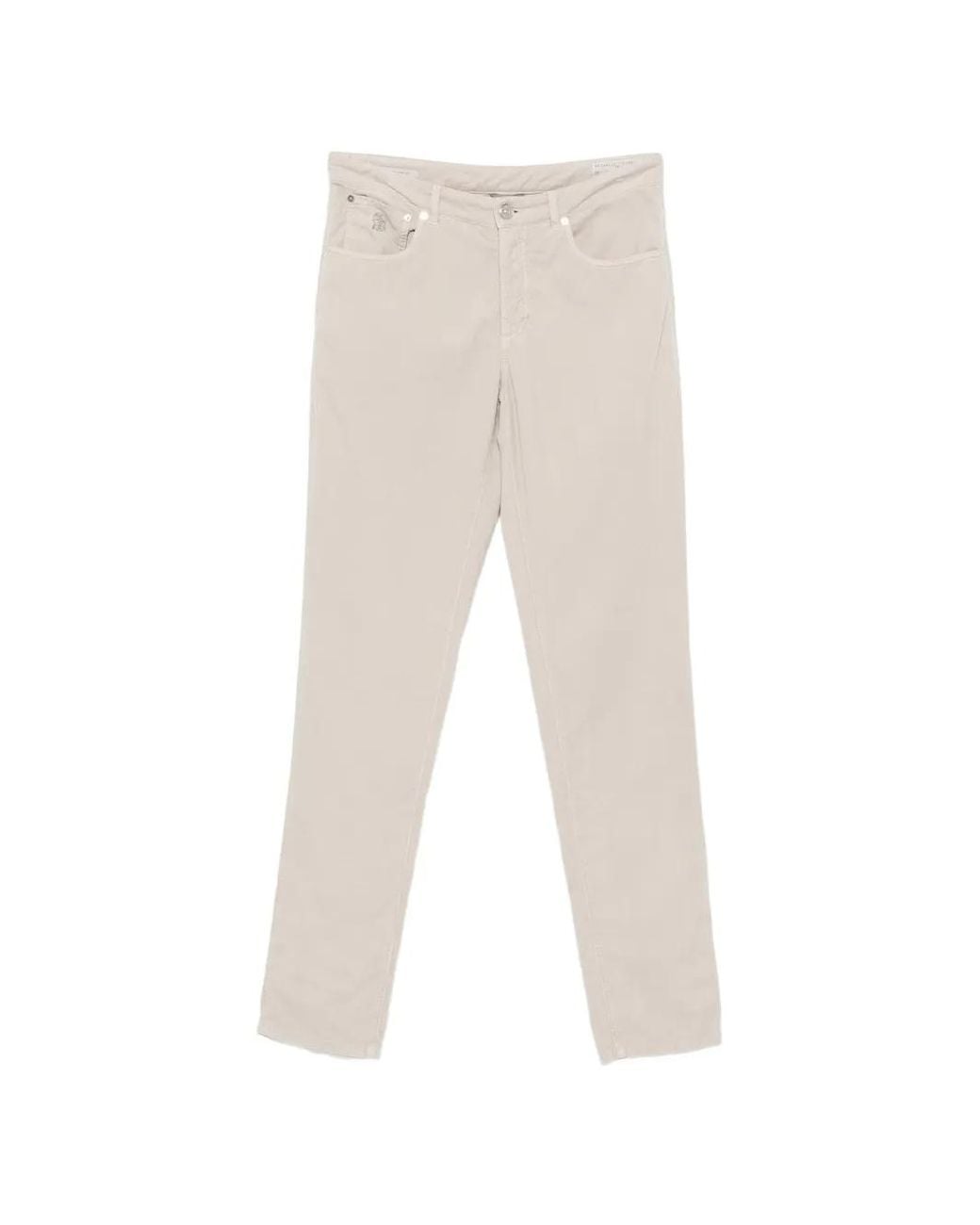 Brunello Cucinelli White Corduroy Straight-Leg Trousers for men